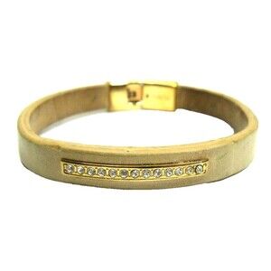 Fossil Tan Leather Bangle Bracelet White Crystal Rhinestone